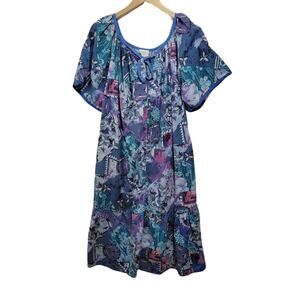 Appel Leisure Wear WomensVTG Mixed Print Tie Front House Dress Kaftan Night Gown